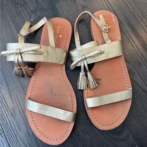 kate spade Metallic Gold Tassel Leather Flat Sandals